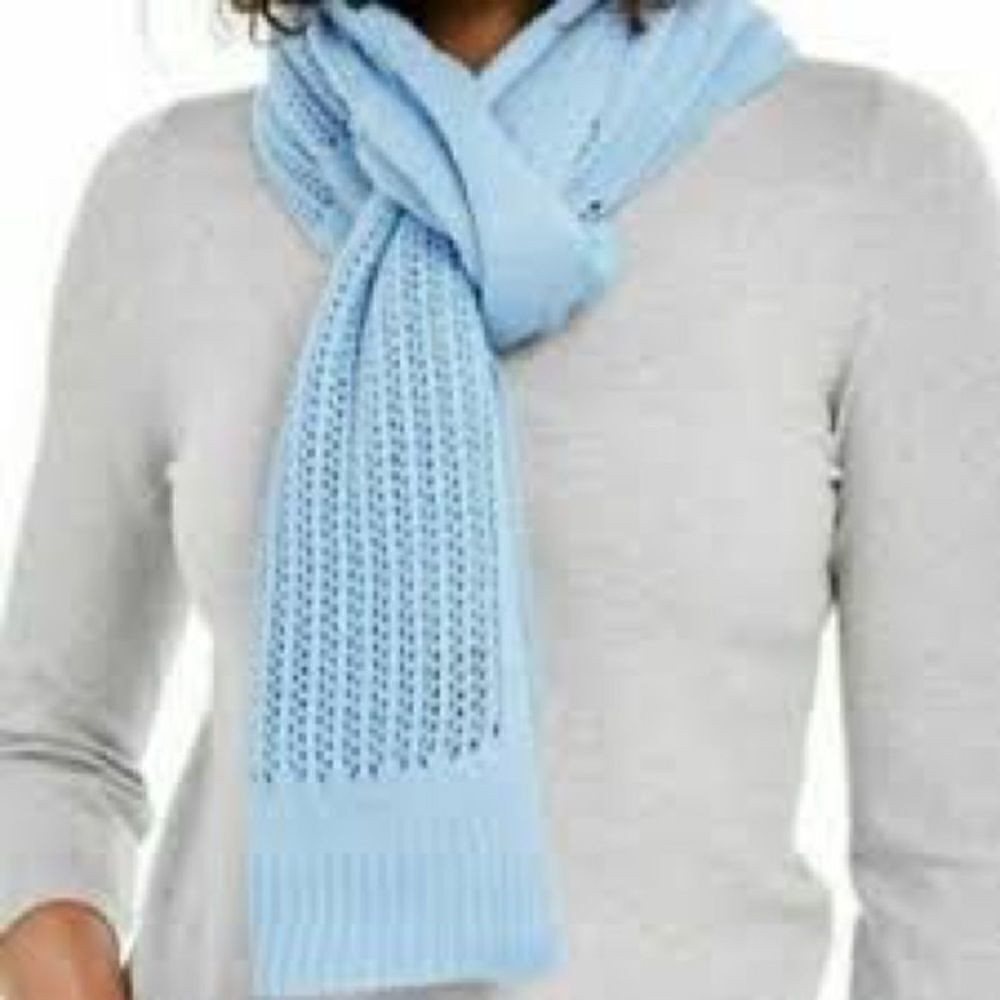 NWT DKNY Blue openโKnitโBlockedโScarf
